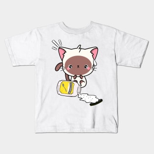 Cute White Cat spilled mayonnaise Kids T-Shirt